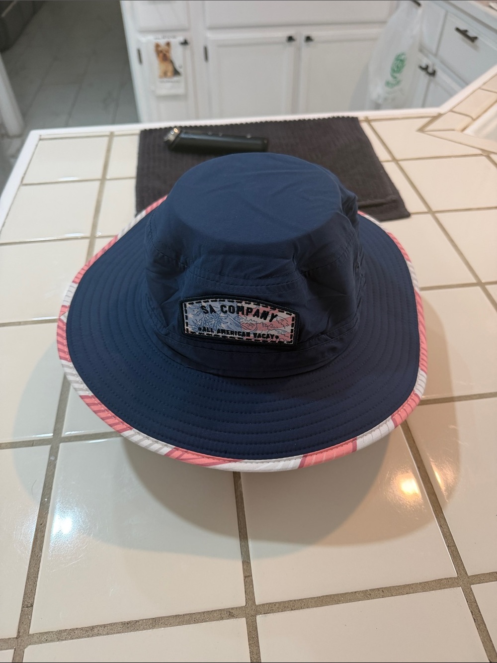 Kids' Navy Sun Hat with Pink Trim